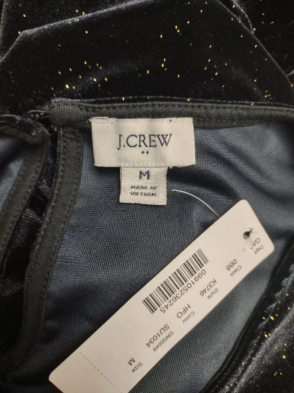 NWT J. Crew black gold metallic velour short sleeve blouse top ladies Medium